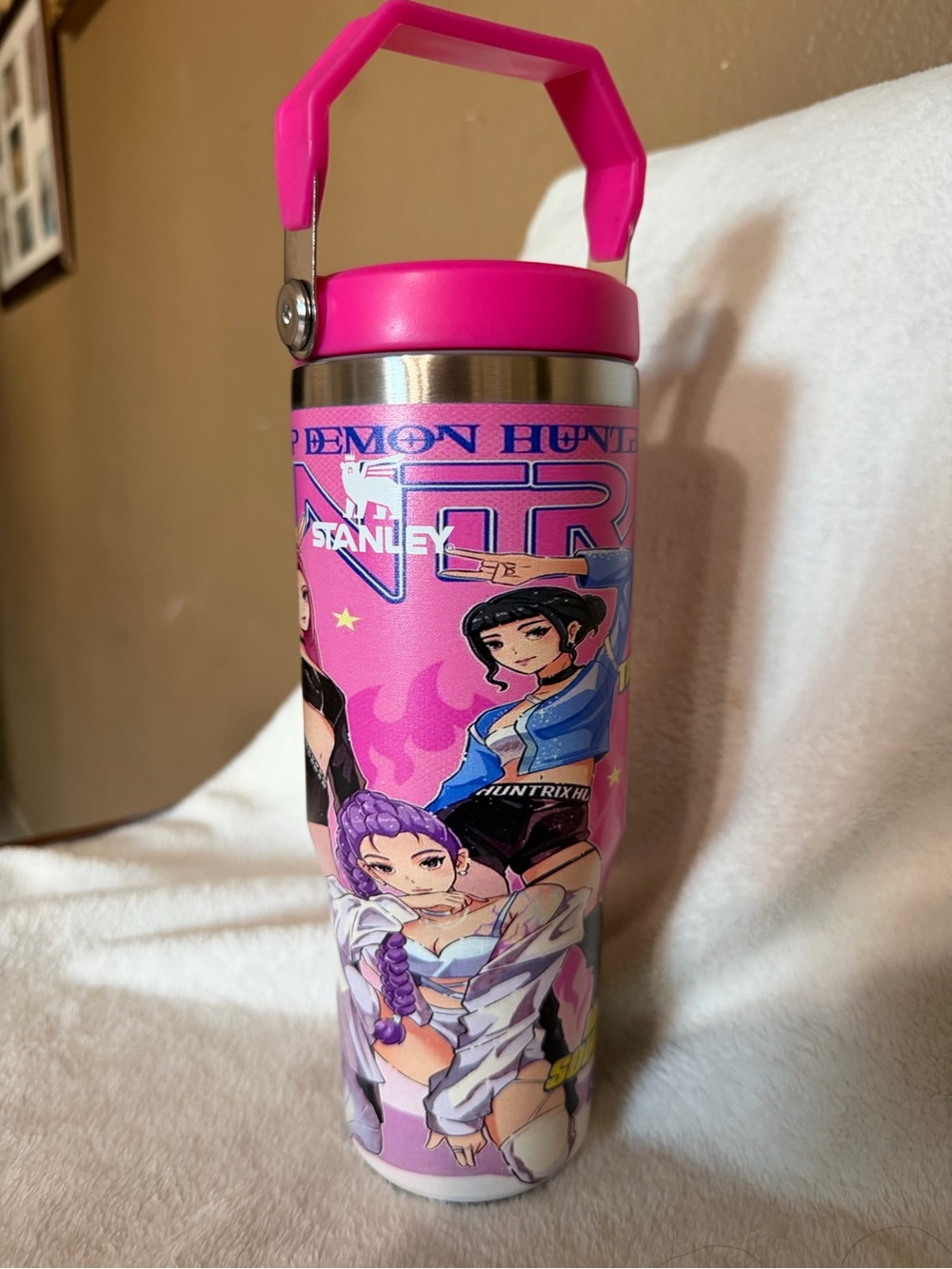 Stanley Pink Anime Character Travel Tumbler with Bright Handle